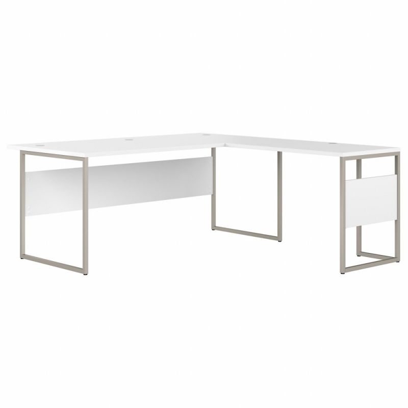 Bush Furniture - Hybrid 72W x 36D L Shaped Table Desk with Metal Legs in White - HYB025WH