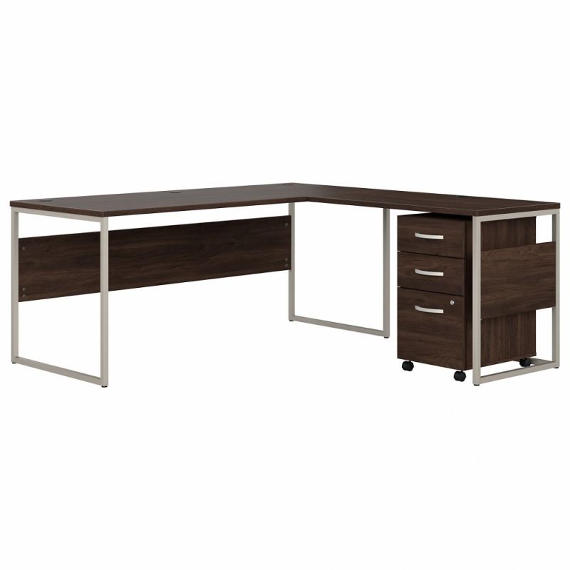 Bush Furniture - Hybrid 72W x 30D L Shaped Table Desk with Mobile File Cabinet in Black Walnut - HYB028BWSU
