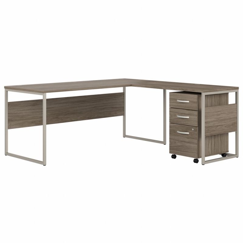 Bush Furniture - Hybrid 72W x 30D L Shaped Table Desk with Mobile File Cabinet in Modern Hickory - HYB028MHSU