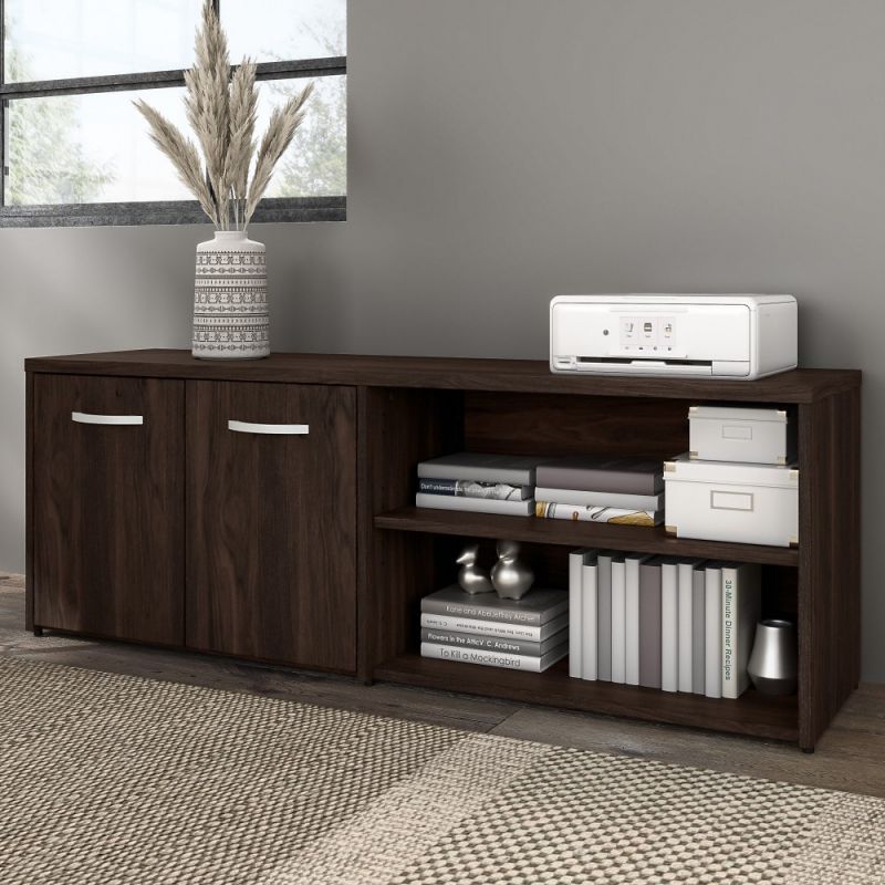 Bush Furniture - Hybrid Low Storage Cabinet with Doors and Shelves in Black Walnut - HYS160BW-Z