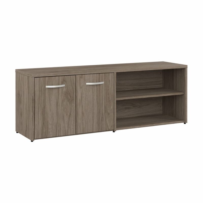 Bush Furniture - Hybrid Low Storage Cabinet with Doors and Shelves in Modern Hickory - HYS160MH-Z