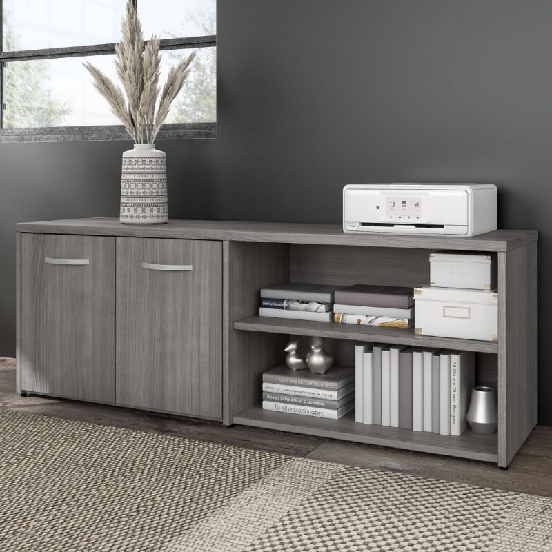 Bush Furniture - Hybrid Low Storage Cabinet with Doors and Shelves in Platinum Gray - HYS160PG-Z