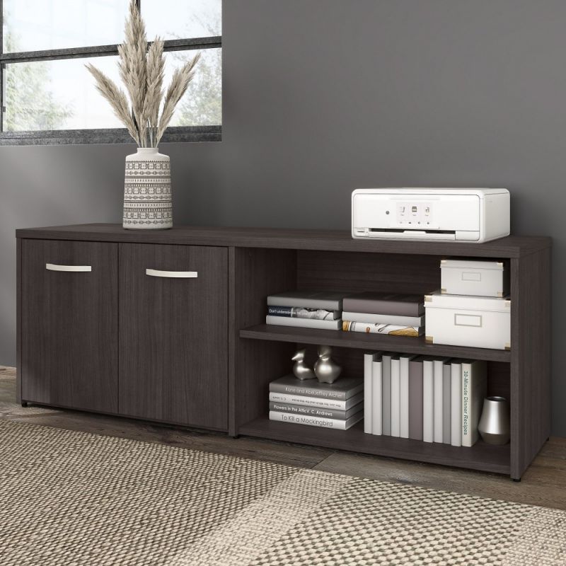 Bush Furniture - Hybrid Low Storage Cabinet with Doors and Shelves in Storm Gray - HYS160SG-Z