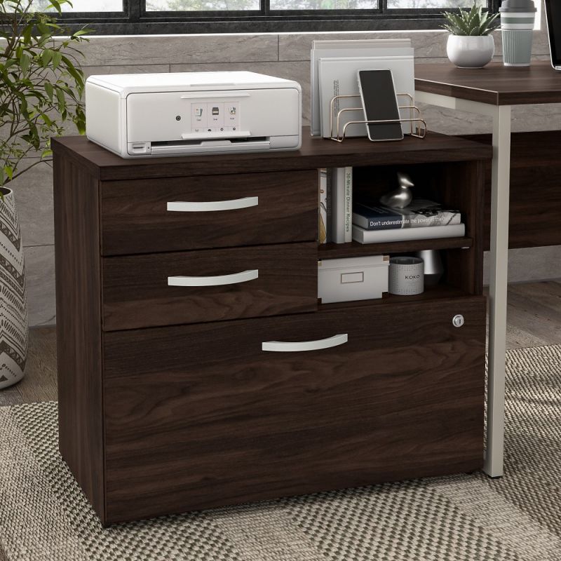 Bush Furniture - Hybrid Office Storage Cabinet with Drawers and Shelves in Black Walnut - HYF130BWSU-Z