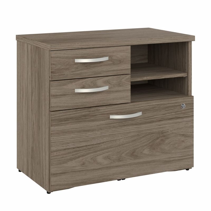 Bush Furniture - Hybrid Office Storage Cabinet with Drawers and Shelves in Modern Hickory - HYF130MHSU-Z