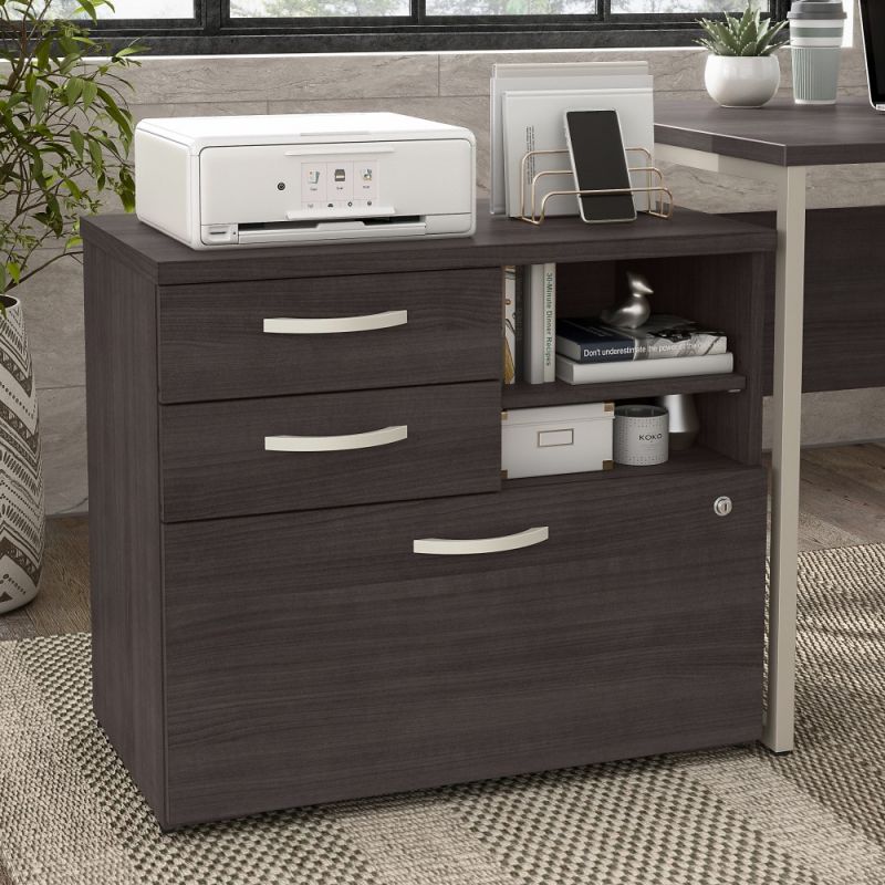 Bush Furniture - Hybrid Office Storage Cabinet with Drawers and Shelves in Storm Gray - HYF130SGSU-Z