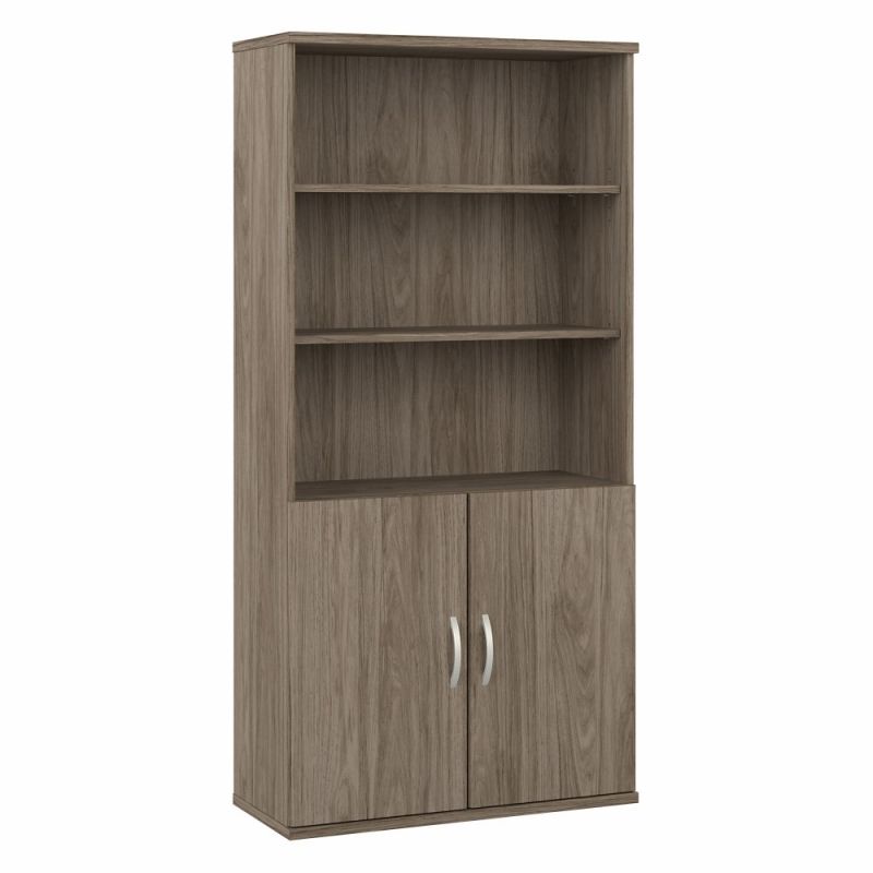 Bush Furniture - Hybrid Tall 5 Shelf Bookcase with Doors in Modern Hickory - HYB024MH