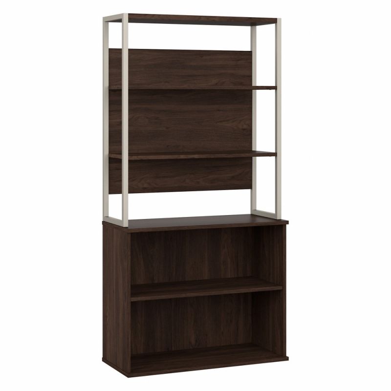 Bush Furniture - Hybrid Tall Etagere Bookcase in Black Walnut - HYB023BW