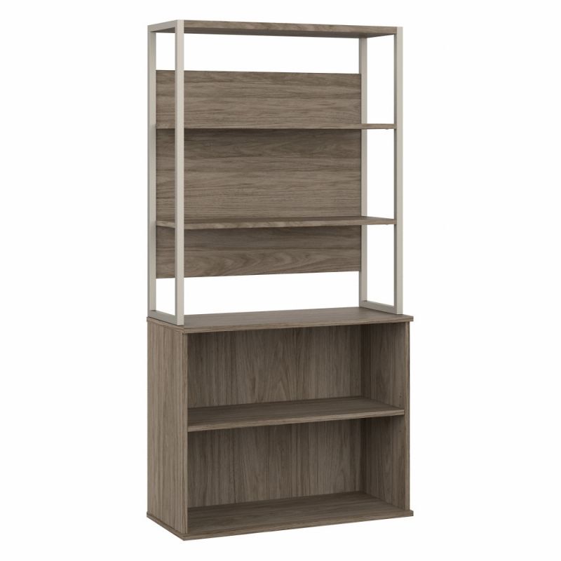 Bush Furniture - Hybrid Tall Etagere Bookcase in Modern Hickory - HYB023MH