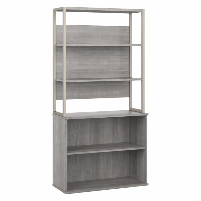 Bush Furniture - Hybrid Tall Etagere Bookcase in Platinum Gray - HYB023PG