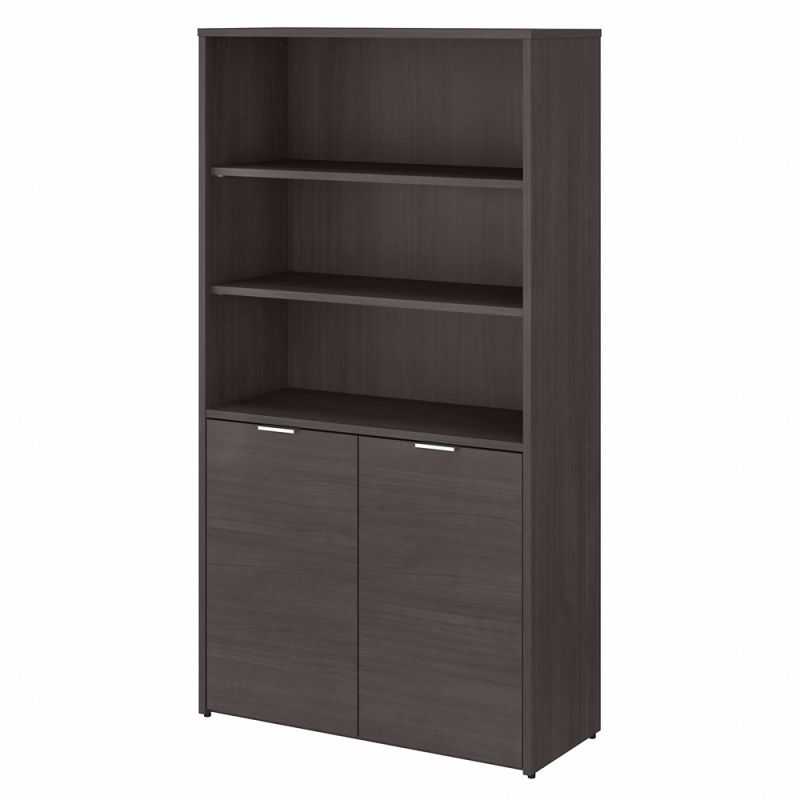 Bush Furniture - Jamestown 5 Shelf Bookcase with Doors in Storm Gray - JTB136SG
