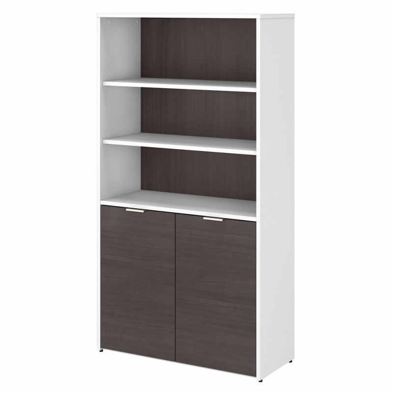 Bush Furniture - Jamestown 5 Shelf Bookcase with Doors in White and Storm Gray - JTB136SGWH