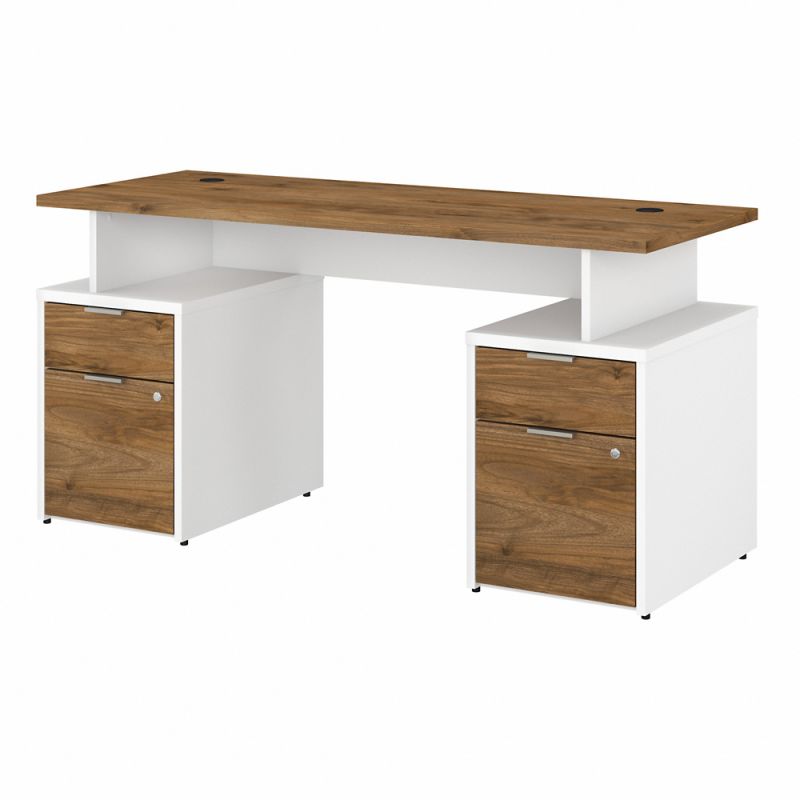 Bush Furniture - Jamestown 60W Desk with 4 Drawers in White and Fresh Walnut - JTN017FWWHSU