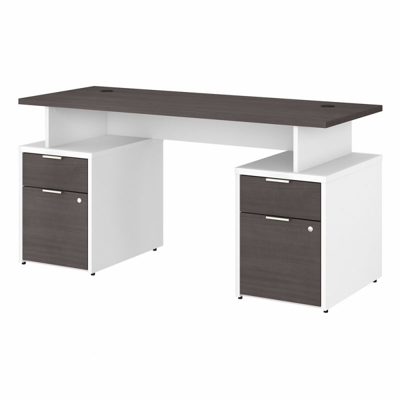 Bush Furniture - Jamestown 60W Desk with 4 Drawers in White and Storm Gray - JTN017SGWHSU