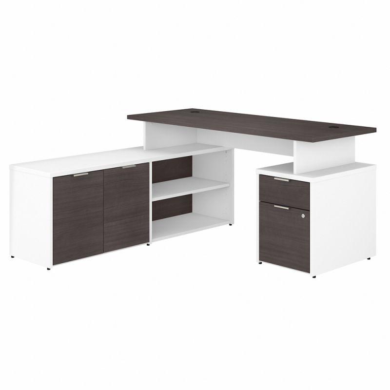 Bush Furniture - Jamestown 60W L Shaped Desk with Drawers in White and Storm Gray - JTN021SGWHSU