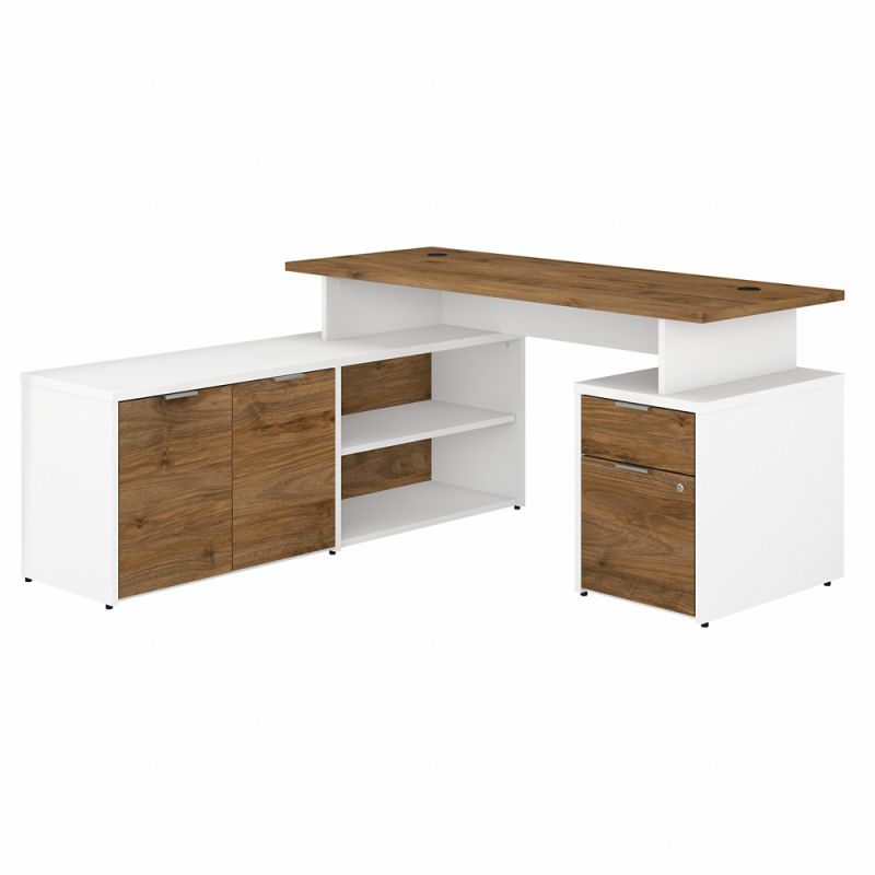 Bush Furniture - Jamestown 60W L Shaped Desk with Drawers in White and Fresh Walnut - JTN021FWWHSU