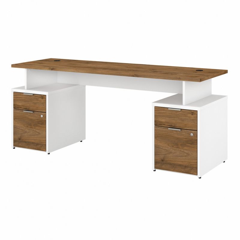 Bush Furniture - Jamestown 72W Desk with 4 Drawers in White and Fresh Walnut - JTN005FWWHSU