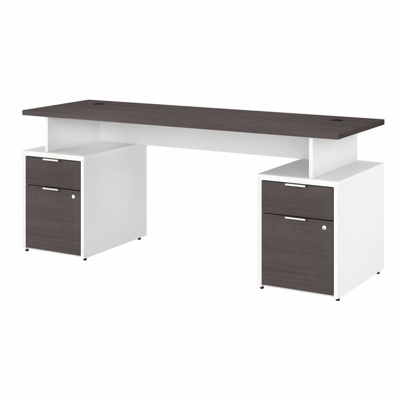 Bush Furniture - Jamestown 72W Desk with 4 Drawers in White and Storm Gray - JTN005SGWHSU