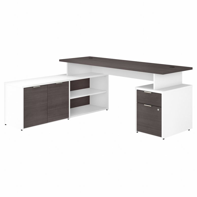 Bush Furniture - Jamestown 72W L Shaped Desk with Drawers in White and Storm Gray - JTN009SGWHSU