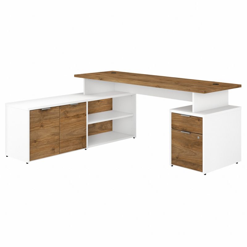 Bush Furniture - Jamestown 72W L Shaped Desk with Drawers in White and Fresh Walnut - JTN009FWWHSU