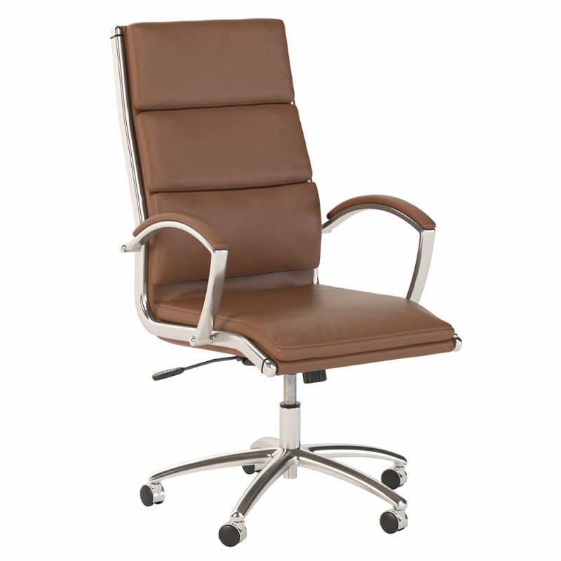 Bush Furniture - Jamestown High Back Leather Executive Office Chair in Saddle Tan - JTN027SD