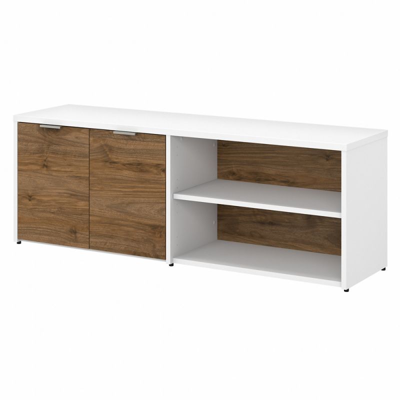 Bush Furniture - Jamestown Low Storage Cabinet with Doors and Shelves in White and Fresh Walnut - JTS160FWWH