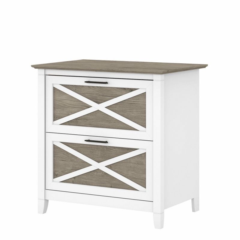 Bush Furniture - Key West 2 Drawer Lateral File Cabinet in Pure White and Shiplap Gray - KWF130G2W-03