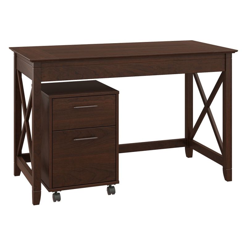 Bush Furniture - Key West 48W Writing Desk with 2 Drawer Mobile File Cabinet in Bing Cherry - KWS001BC