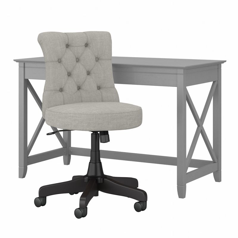 Bush Furniture - Key West 48W Writing Desk with Mid Back Tufted Office Chair in Cape Cod Gray - KWS021CG