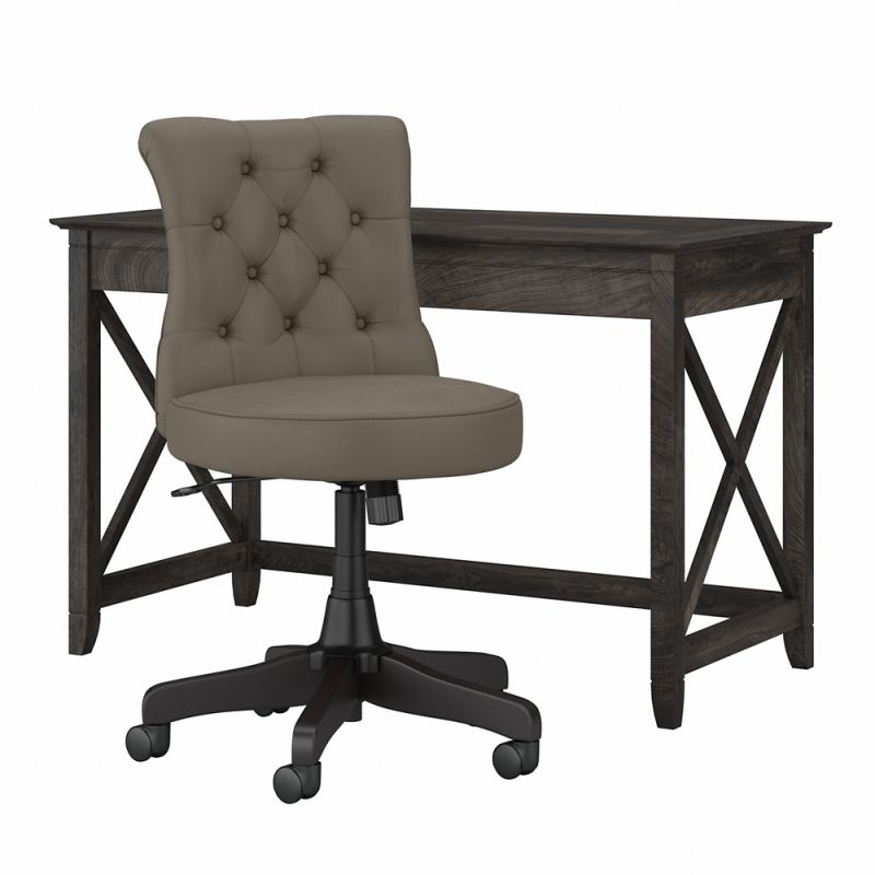 Bush Furniture - Key West 48W Writing Desk with Mid Back Tufted Office Chair in Dark Gray Hickory - KWS021GH