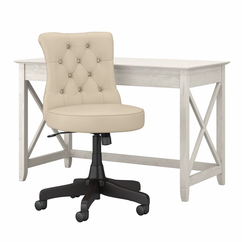 Bush Furniture - Key West 48W Writing Desk with Mid Back Tufted Office Chair in Linen White Oak - KWS021LW