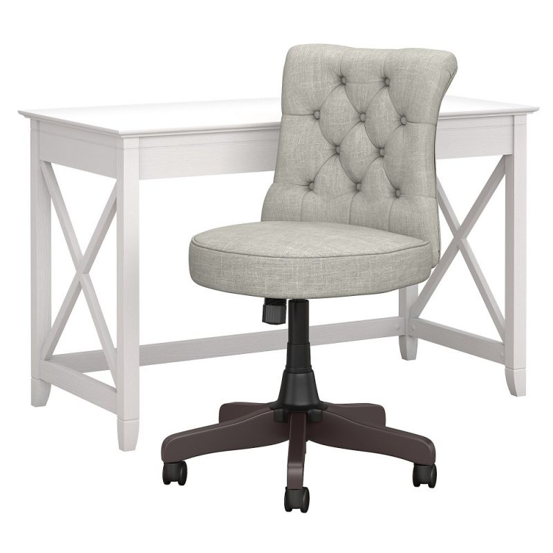 Bush Furniture - Key West 48W Writing Desk with Mid Back Tufted Office Chair in Pure White Oak - KWS021WT