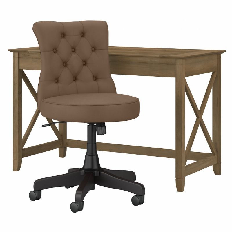 Bush Furniture - Key West 48W Writing Desk with Mid Back Tufted Office Chair in Reclaimed Pine - KWS021RCP
