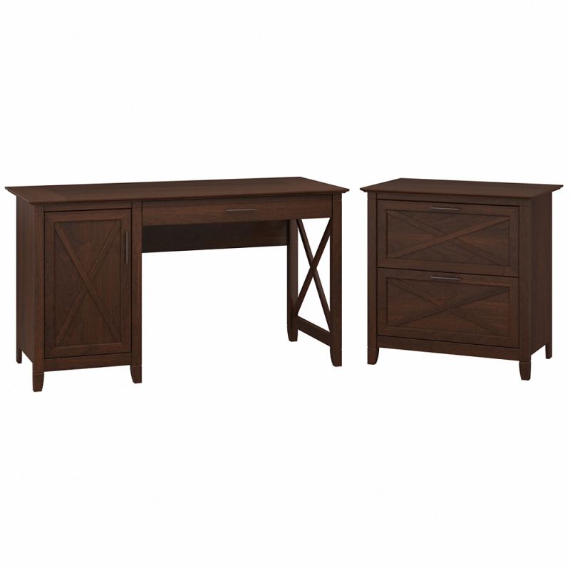Bush Furniture - Key West 54W Computer Desk with Storage and 2 Drawer Lateral File Cabinet in Bing Cherry - KWS008BC