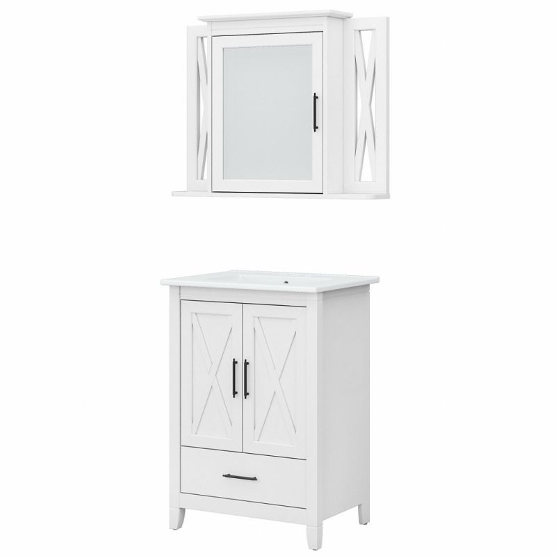 Bush Furniture - Key West Bathroom 24W Vanity and Medicine Cabinet in White Ash - KWS029WAS