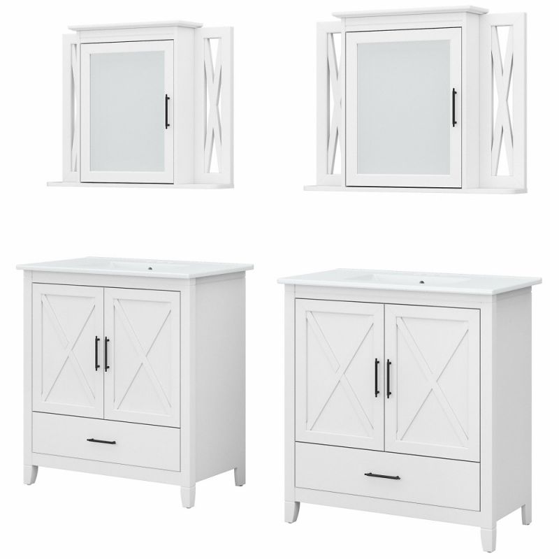 Bush Furniture - Key West Bathroom Double 32W Vanity and Medicine Cabinet in White Ash - KWS042WAS