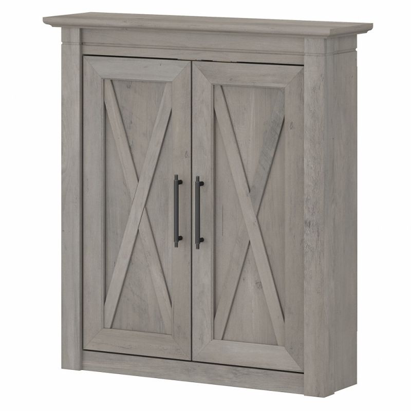 Bush Furniture - Key West Bathroom Wall Cabinet with Doors in Driftwood Gray - KWWS124DG-03