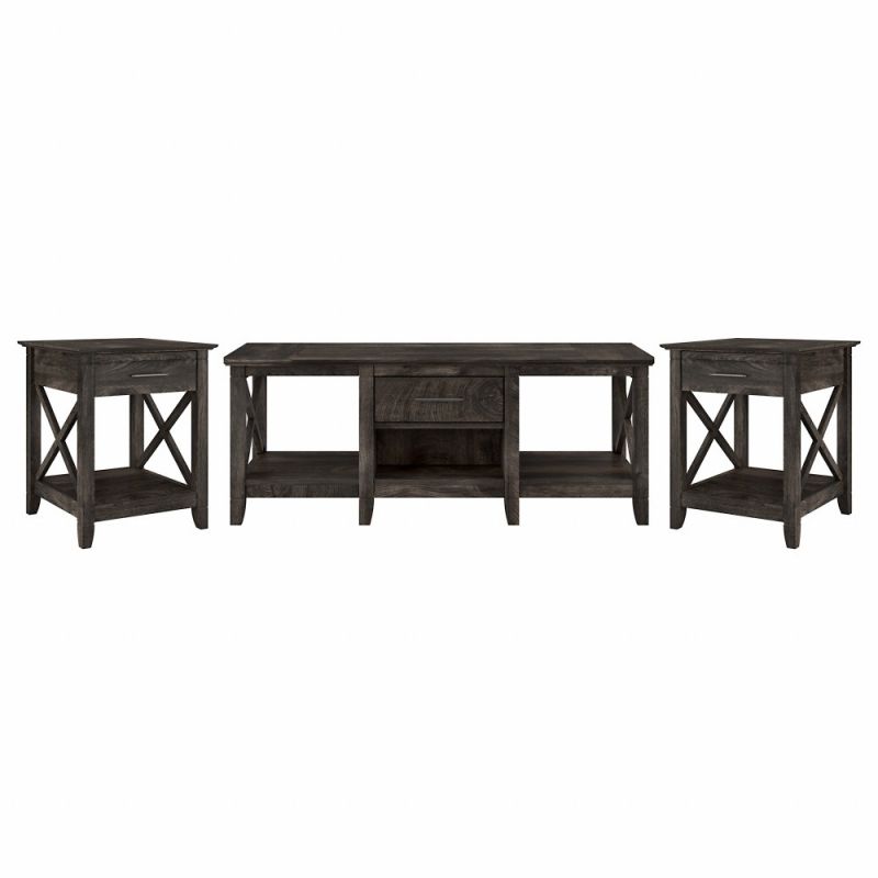 Bush Furniture - Key West Coffee Table with End Tables in Dark Gray Hickory (Set of 2) - KWS023GH