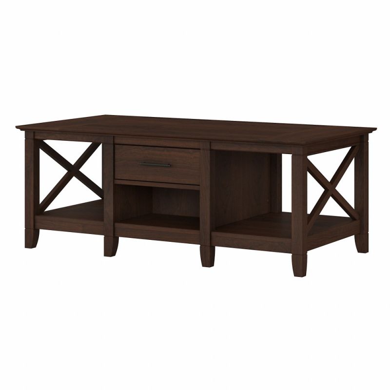 Bush Furniture - Key West Coffee Table with Storage in Bing Cherry - KWT148BC-03