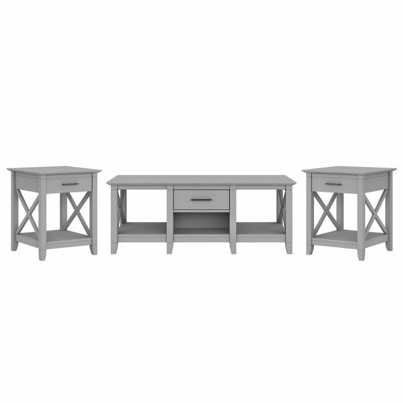 Bush Furniture - Key West Coffee Table with End Tables in Cape Cod Gray (Set of 2) - KWS023CG