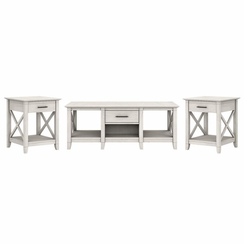 Bush Furniture - Key West Coffee Table with End Tables in Linen White Oak (Set of 2) - KWS023LW