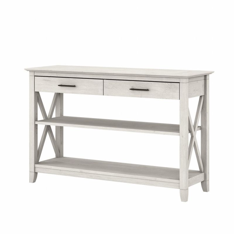 Bush Furniture - Key West Console Table with Drawers and Shelves in Linen White Oak - KWT248LW-03