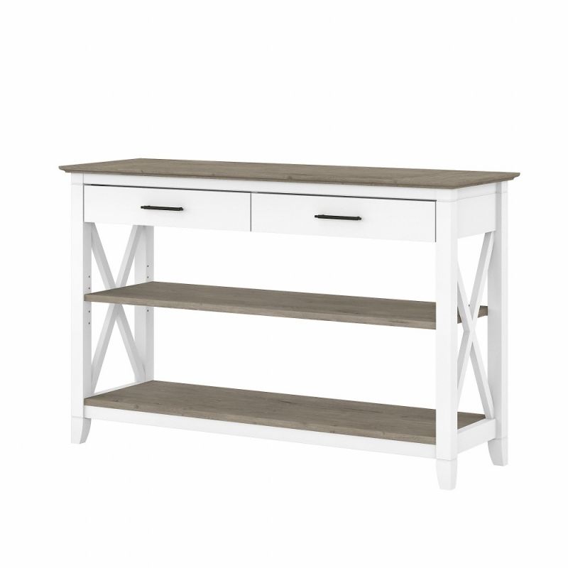 Bush Furniture - Key West Console Table with Drawers and Shelves in Pure White and Shiplap Gray - KWT248G2W-03