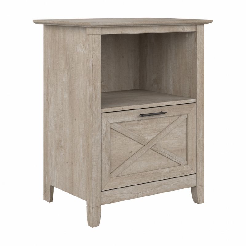Bush Furniture - Key West End Table with Drawer in Washed Gray - KWF124WG-Z1
