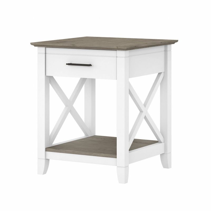 Bush Furniture - Key West End Table with Storage in Pure White and Shiplap Gray - KWT120G2W-03