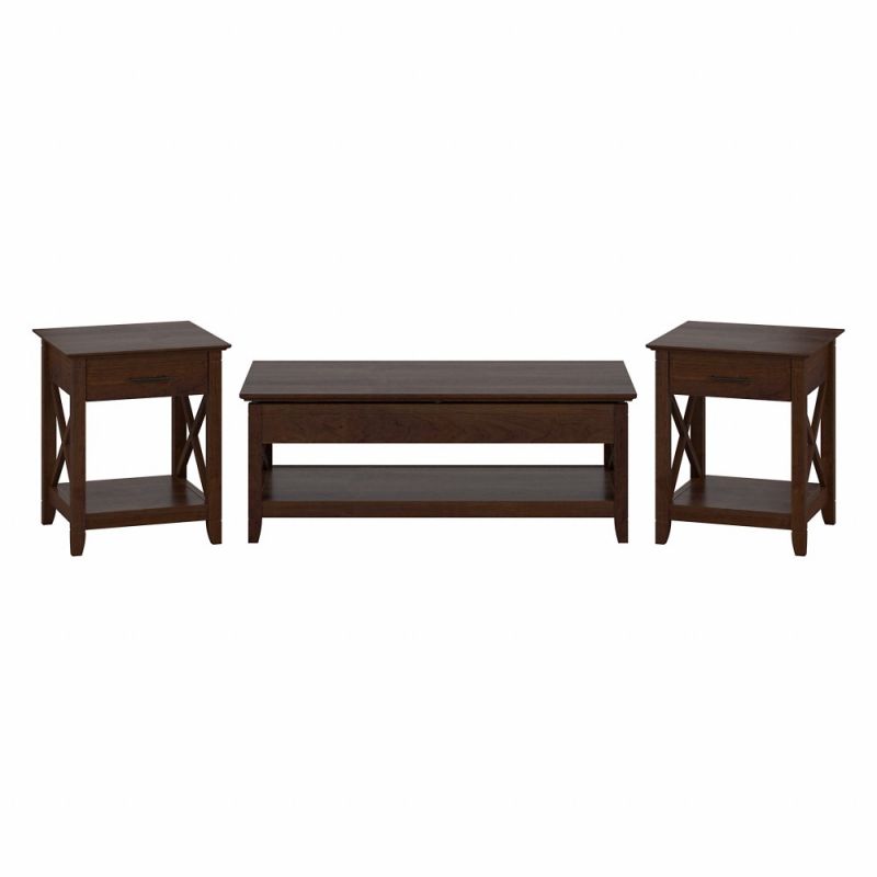 Bush Furniture - Key West Lift Top Coffee Table Desk with End Tables in Bing Cherry - KWS076BC