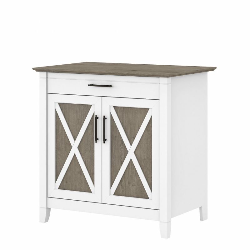 Bush Furniture - Key West Secretary Desk with Keyboard Tray and Storage Cabinet in Pure White and Shiplap Gray - KWS132G2W-03 - CLOSEOUT