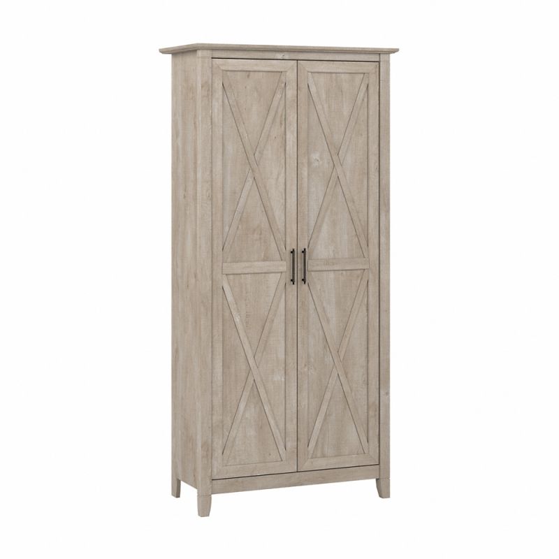 Bush Furniture - Key West Tall Storage Cabinet with Doors in Washed Gray - KWS266WG-03