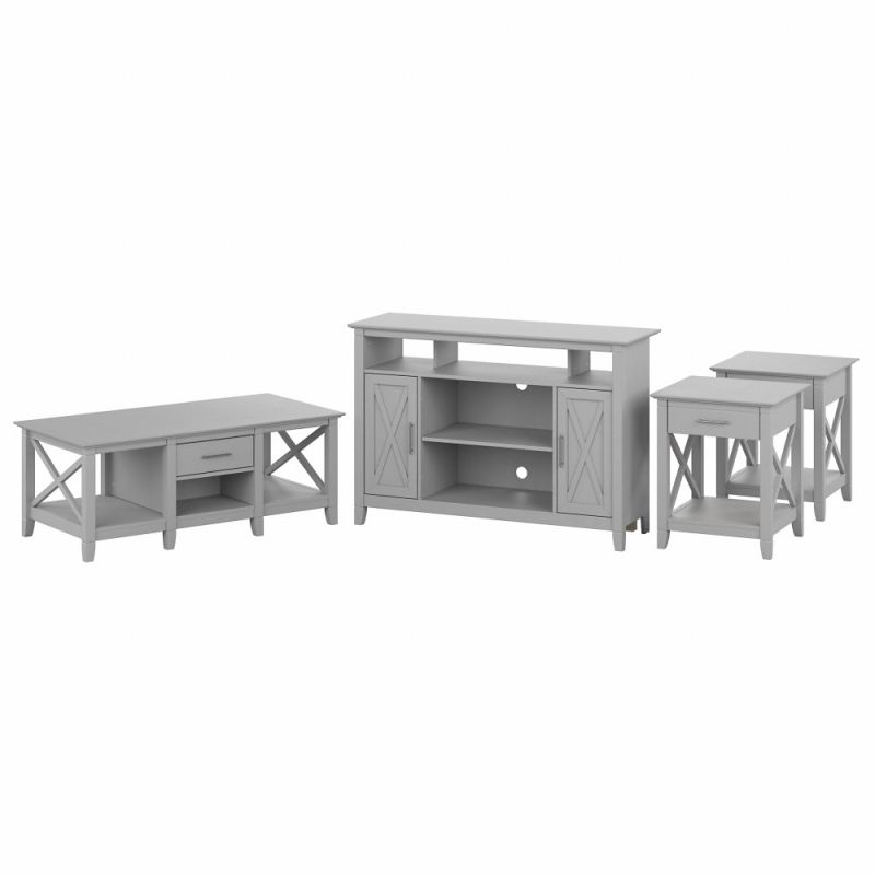 Bush Furniture - Key West Tall TV Stand for 55 Inch TV with Coffee Table and End Tables in Cape Cod Gray - KWS071CG