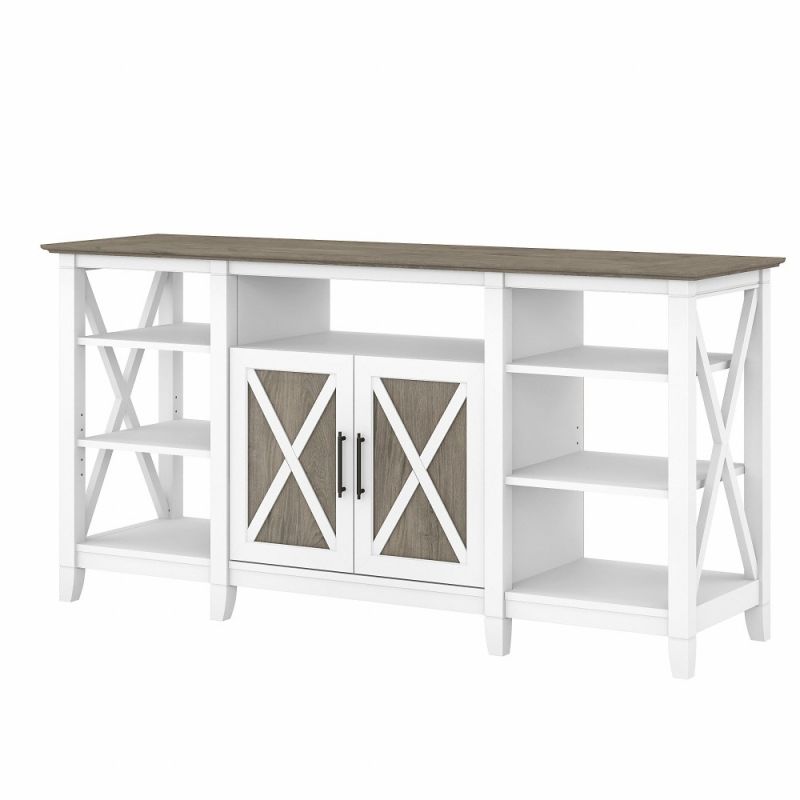 Bush Furniture - Key West Tall TV Stand for 65 Inch TV in Pure White and Shiplap Gray - KWV160G2W-03